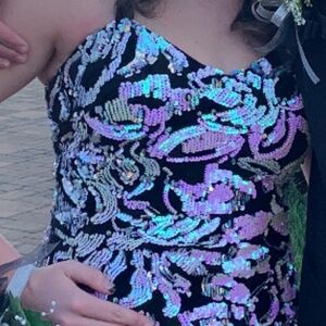 Homecoming- Blondie Nites Black Mini Sequins Dress.